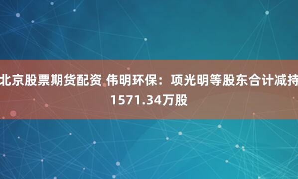 北京股票期货配资 伟明环保：项光明等股东合计减持1571.34万股